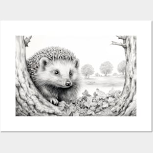 Hedgehog Animal Discovery Wild Nature Ink Sketch Style Posters and Art